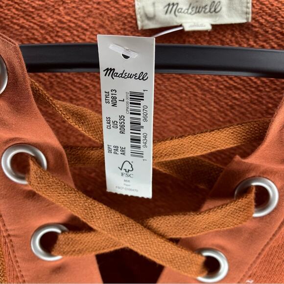 NWT MADEWELL Cotton Hemp Lace Up Sweatshirt Orange Rust Large - Picture 6 of 6